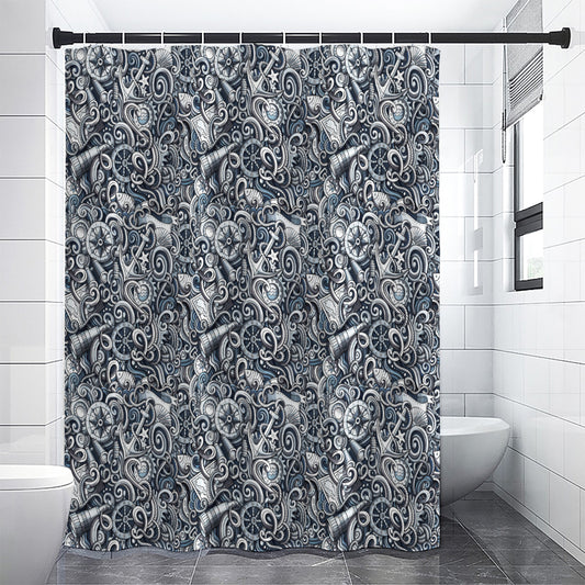 Abstract Nautical Anchor Pattern Print Shower Curtain