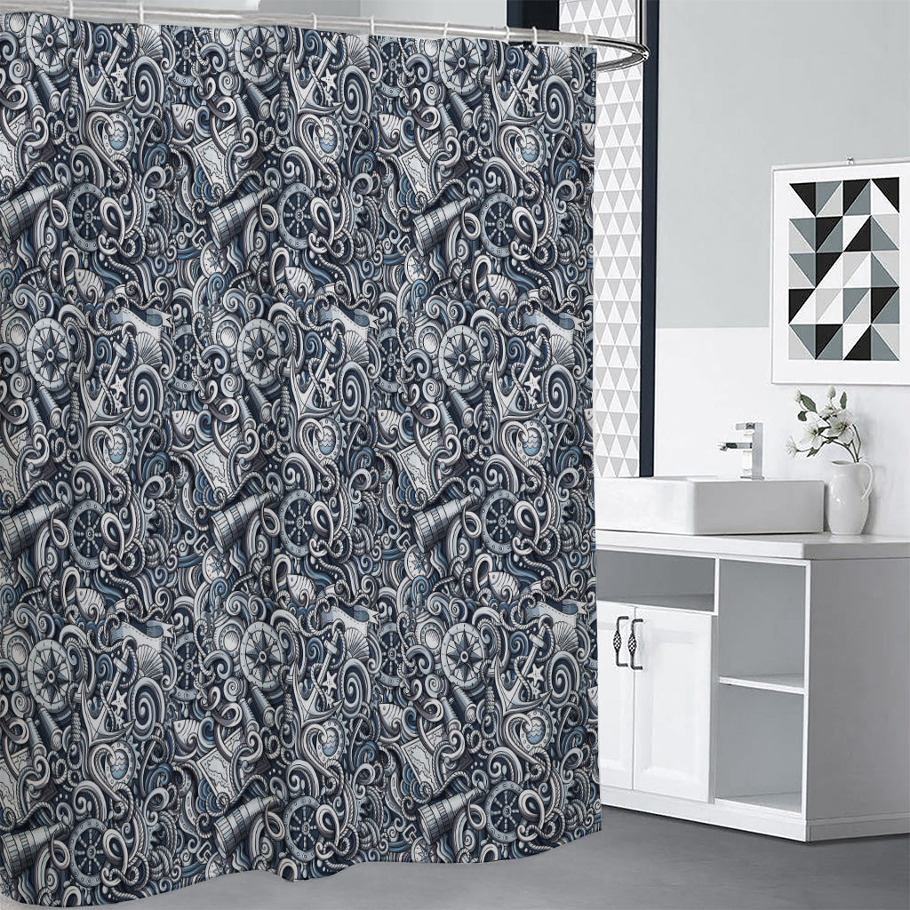Abstract Nautical Anchor Pattern Print Shower Curtain
