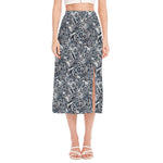 Abstract Nautical Anchor Pattern Print Side Slit Midi Skirt