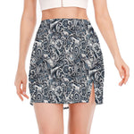 Abstract Nautical Anchor Pattern Print Side Slit Mini Skirt