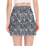 Abstract Nautical Anchor Pattern Print Side Slit Mini Skirt