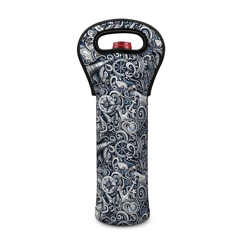 Abstract Nautical Anchor Pattern Print Single Neoprene Wine Tote