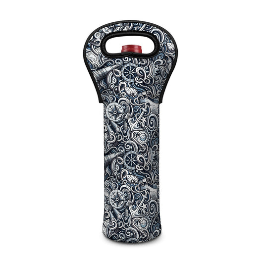 Abstract Nautical Anchor Pattern Print Single Neoprene Wine Tote