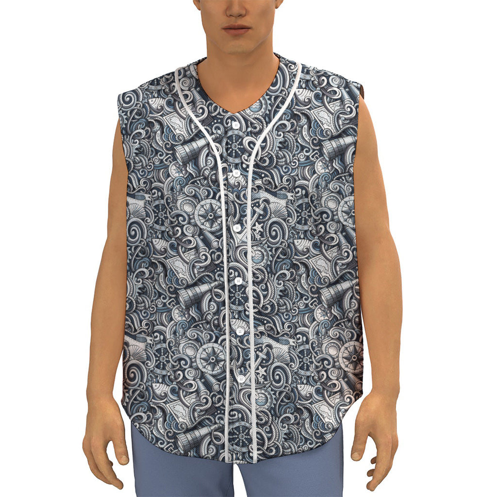 Abstract Nautical Anchor Pattern Print Sleeveless Baseball Jersey