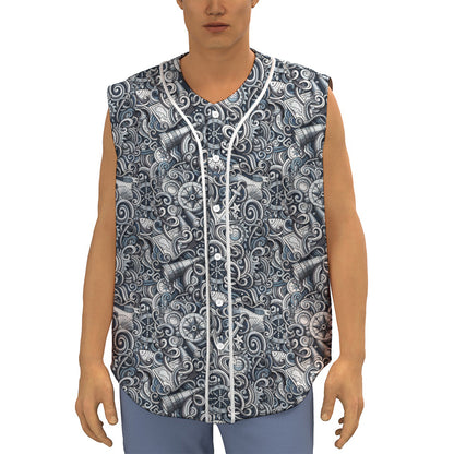 Abstract Nautical Anchor Pattern Print Sleeveless Baseball Jersey