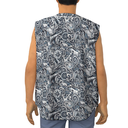 Abstract Nautical Anchor Pattern Print Sleeveless Baseball Jersey