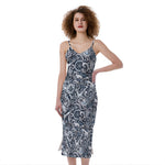 Abstract Nautical Anchor Pattern Print Slim Fit Midi Cami Dress