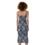 Abstract Nautical Anchor Pattern Print Slim Fit Midi Cami Dress