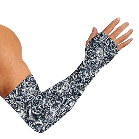 Abstract Nautical Anchor Pattern Print Sun Protection Arm Sleeves
