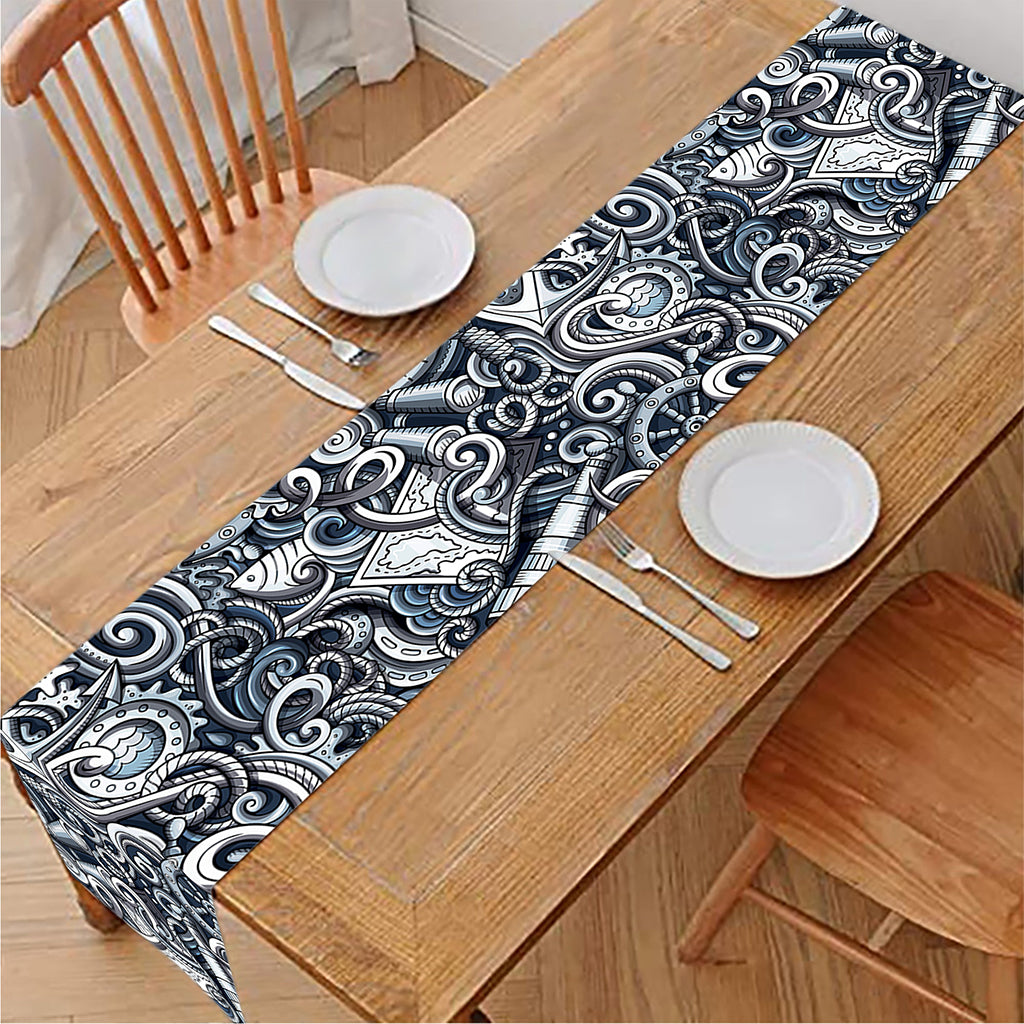 Abstract Nautical Anchor Pattern Print Table Runner