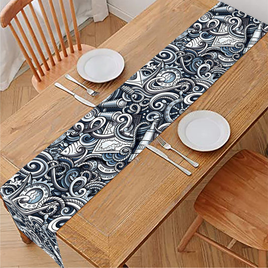 Abstract Nautical Anchor Pattern Print Table Runner