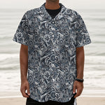 Abstract Nautical Anchor Pattern Print Textured Short Sleeve Shirt