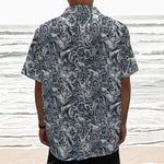 Abstract Nautical Anchor Pattern Print Textured Short Sleeve Shirt