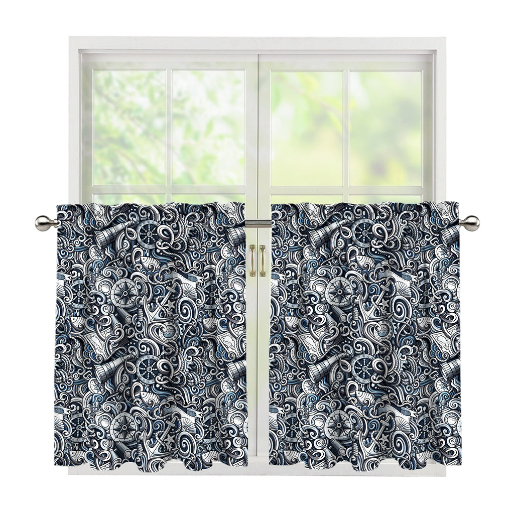 Abstract Nautical Anchor Pattern Print Tier Curtains