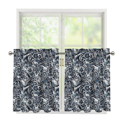 Abstract Nautical Anchor Pattern Print Tier Curtains