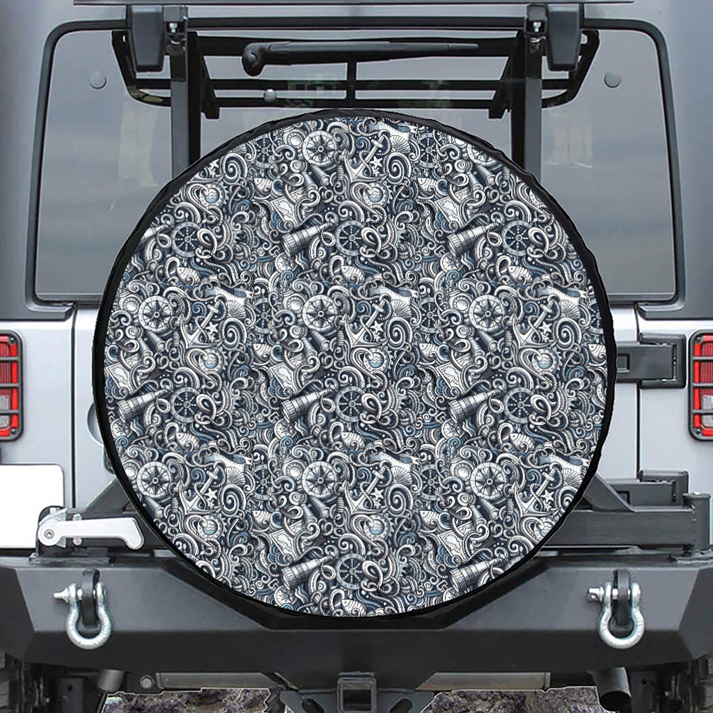 Abstract Nautical Anchor Pattern Print Tire Cover