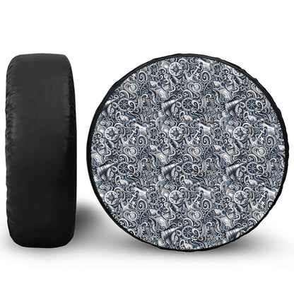 Abstract Nautical Anchor Pattern Print Tire Cover