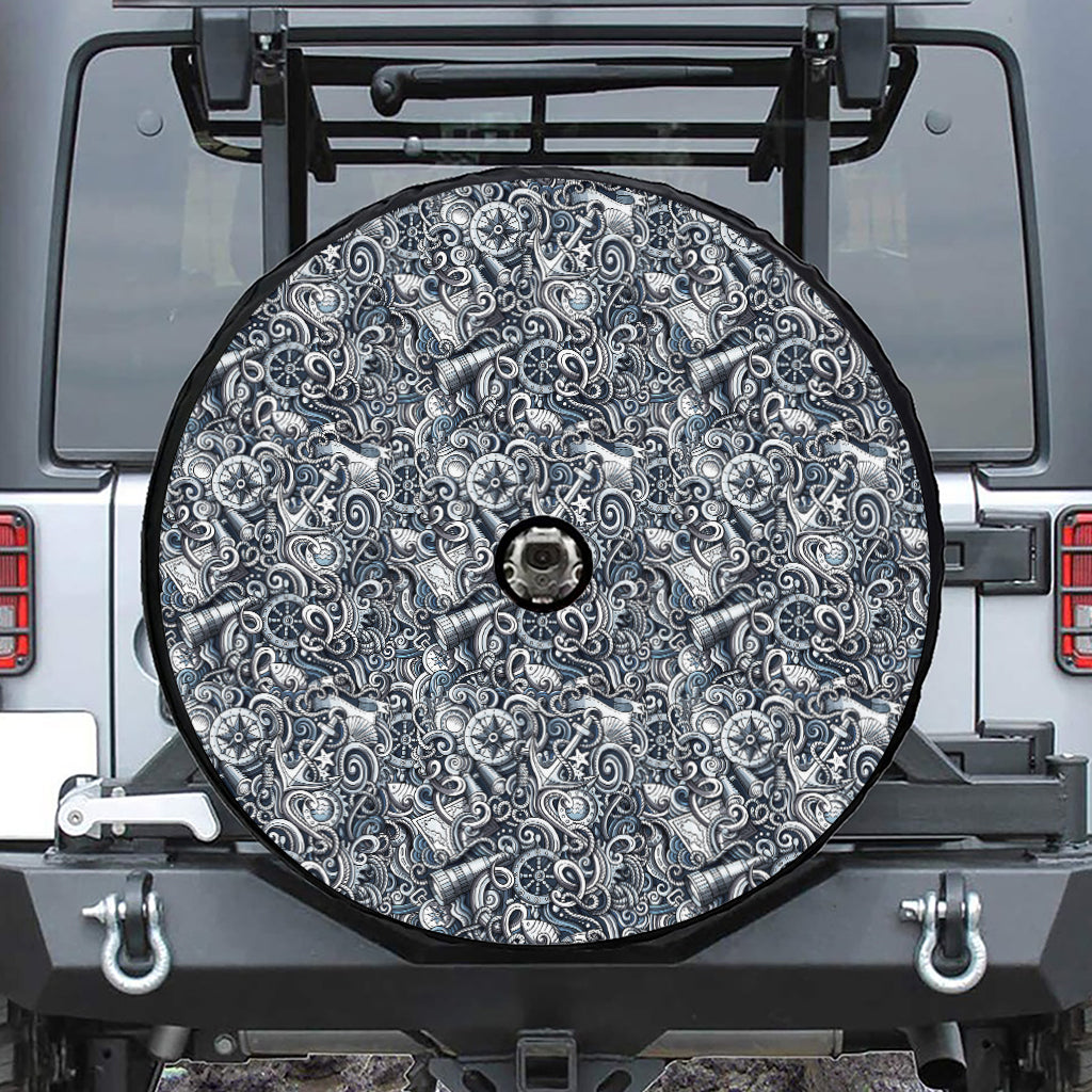 Abstract Nautical Anchor Pattern Print Tire Cover With Camera Hole