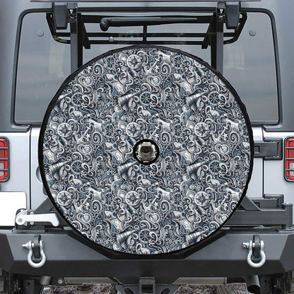 Abstract Nautical Anchor Pattern Print Tire Cover With Camera Hole