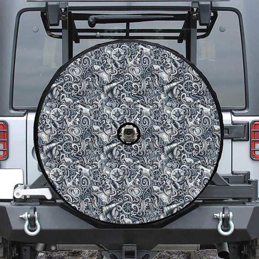 Abstract Nautical Anchor Pattern Print Tire Cover With Camera Hole