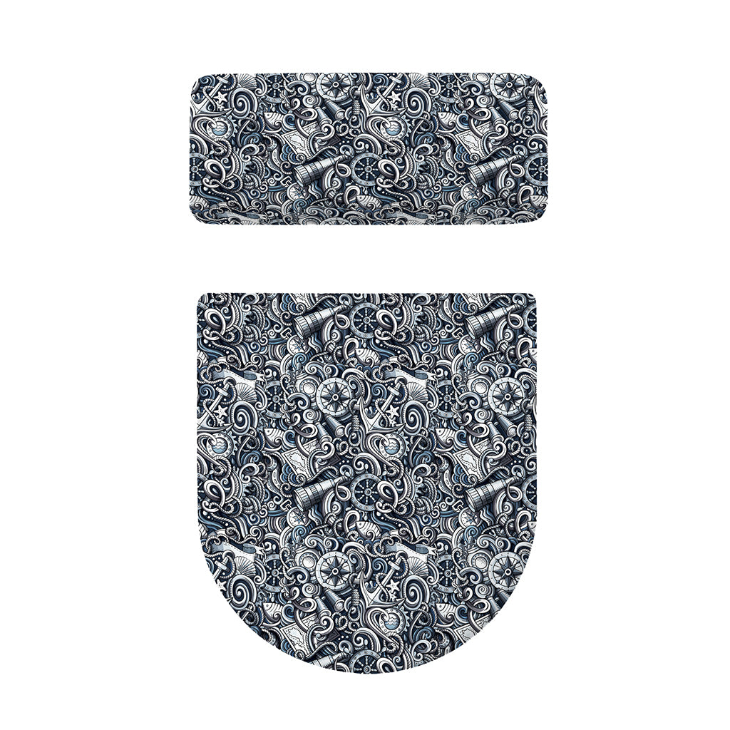 Abstract Nautical Anchor Pattern Print Toilet Lid And Tank Cover Set