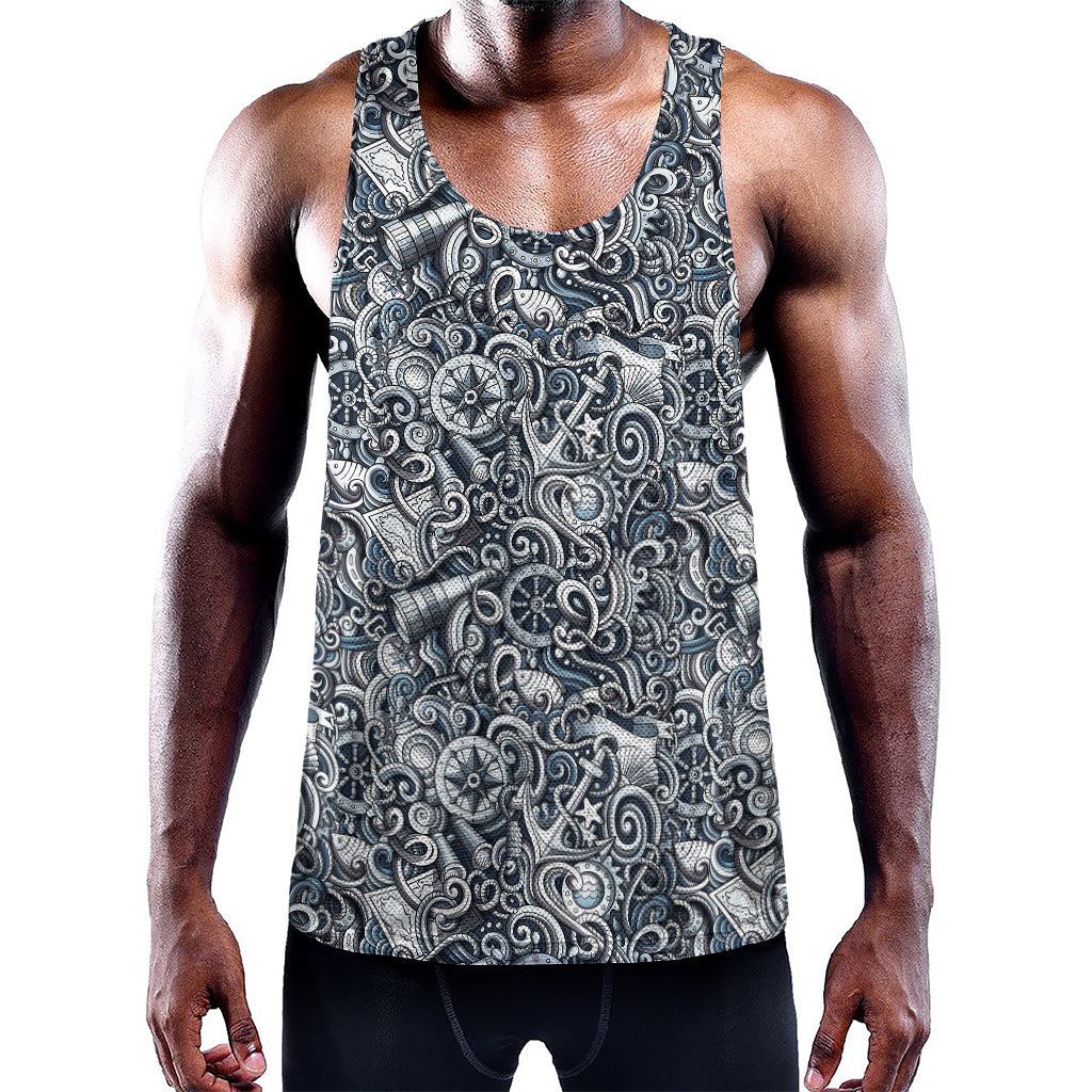 Abstract Nautical Anchor Pattern Print Training Tank Top