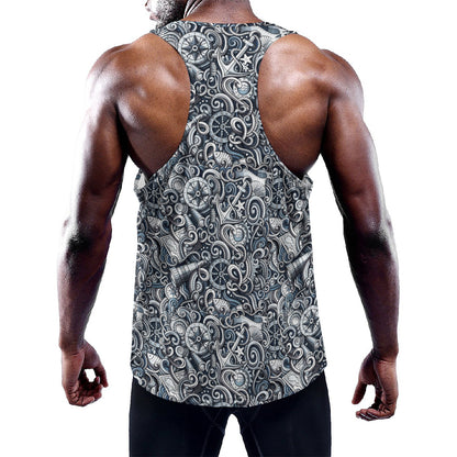 Abstract Nautical Anchor Pattern Print Training Tank Top