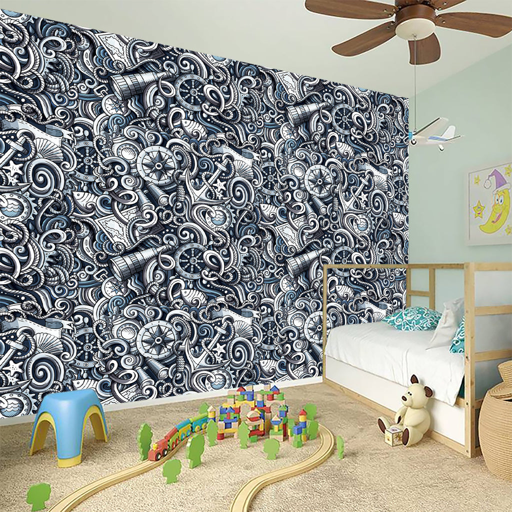 Abstract Nautical Anchor Pattern Print Wall Sticker