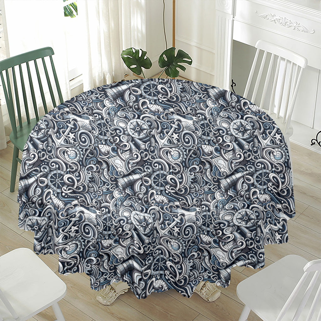 Abstract Nautical Anchor Pattern Print Waterproof Round Tablecloth