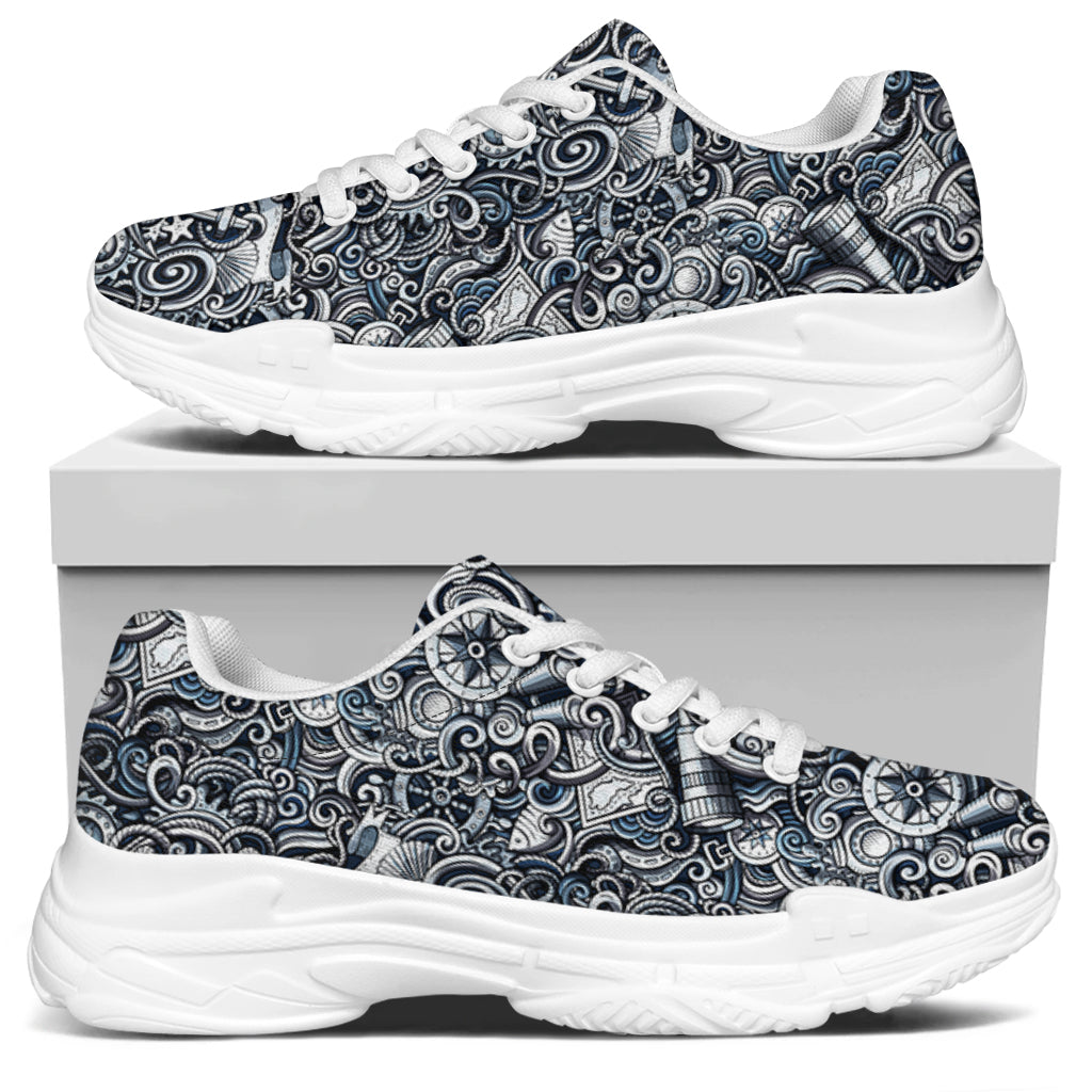 Abstract Nautical Anchor Pattern Print White Chunky Shoes
