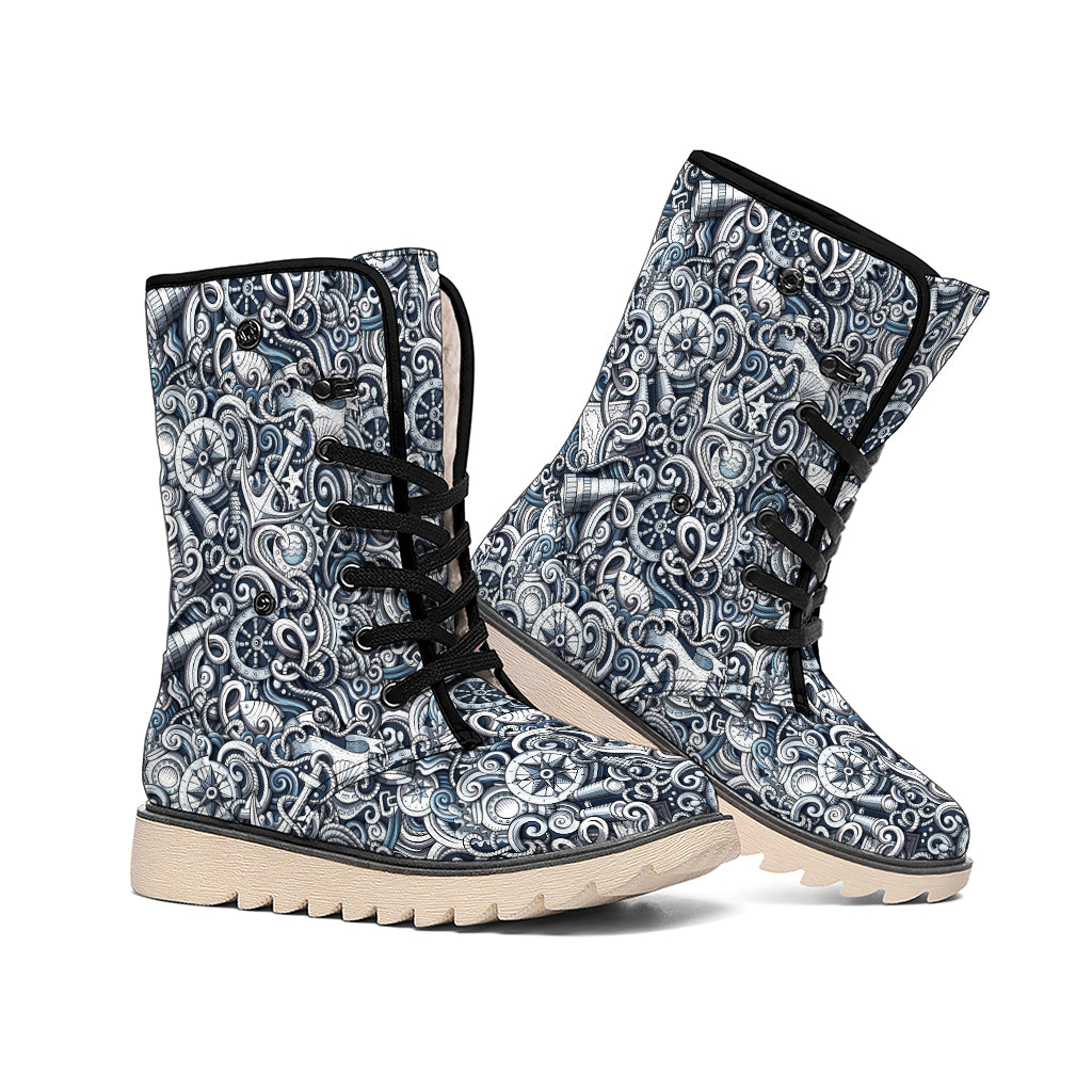 Abstract Nautical Anchor Pattern Print Winter Boots