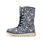 Abstract Nautical Anchor Pattern Print Winter Boots