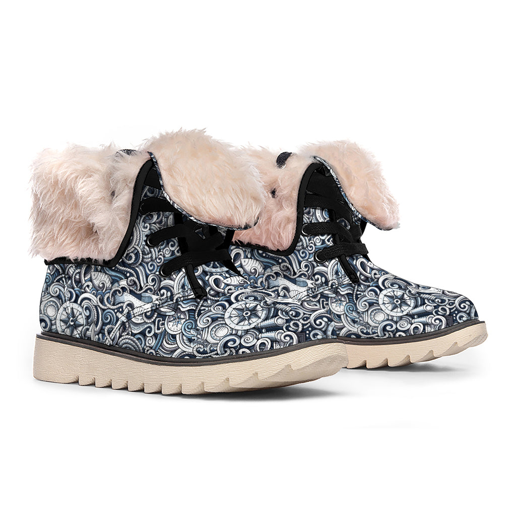 Abstract Nautical Anchor Pattern Print Winter Boots