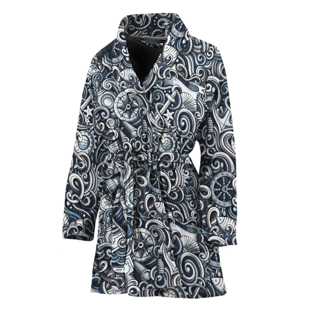Abstract Nautical Anchor Pattern Print Women's Bathrobe