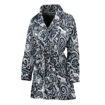 Abstract Nautical Anchor Pattern Print Women's Bathrobe