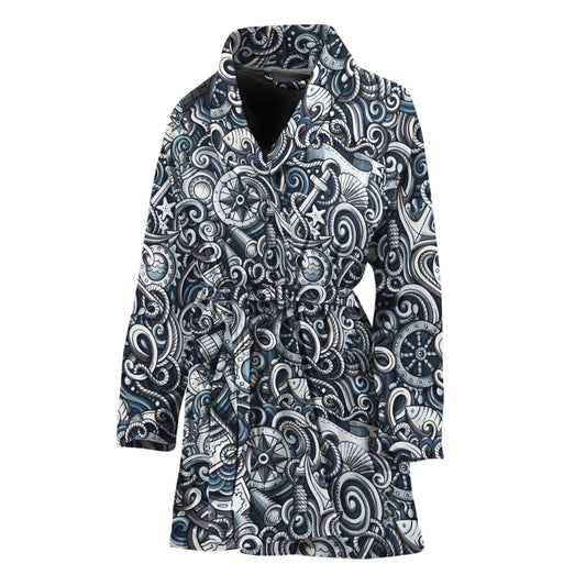 Abstract Nautical Anchor Pattern Print Women's Bathrobe