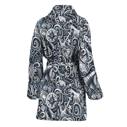 Abstract Nautical Anchor Pattern Print Women's Bathrobe