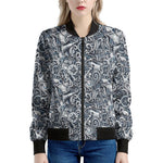 Abstract Nautical Anchor Pattern Print Women's Bomber Jacket