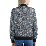 Abstract Nautical Anchor Pattern Print Women's Bomber Jacket