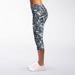 Abstract Nautical Anchor Pattern Print Women's Capri Leggings