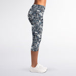 Abstract Nautical Anchor Pattern Print Women's Capri Leggings