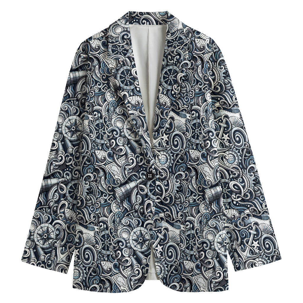 Abstract Nautical Anchor Pattern Print Women's Cotton Blazer