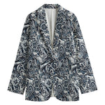 Abstract Nautical Anchor Pattern Print Women's Cotton Blazer