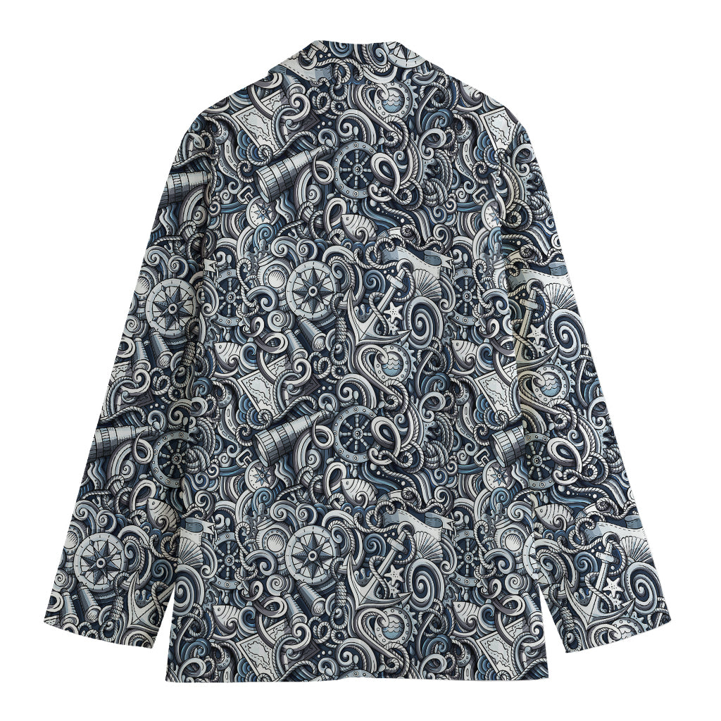 Abstract Nautical Anchor Pattern Print Women's Cotton Blazer
