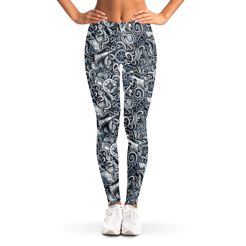 Abstract Nautical Anchor Pattern Print Women's Leggings