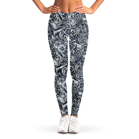 Abstract Nautical Anchor Pattern Print Women's Leggings