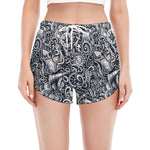 Abstract Nautical Anchor Pattern Print Women's Split Running Shorts
