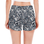 Abstract Nautical Anchor Pattern Print Women's Split Running Shorts