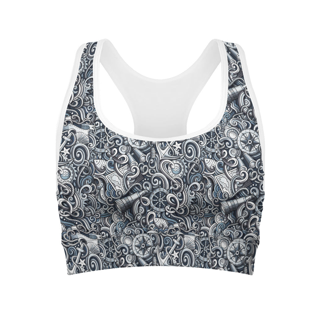 Abstract Nautical Anchor Pattern Print Women's Sports Bra