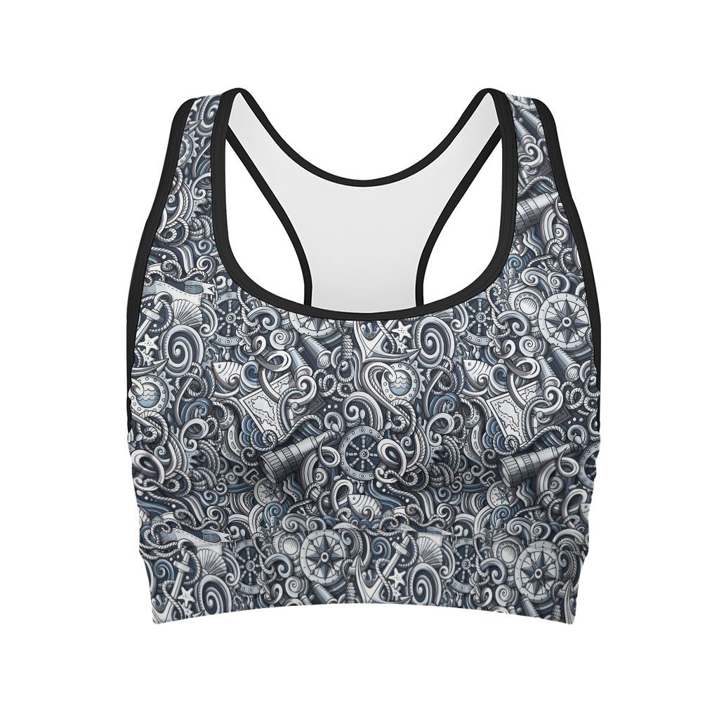 Abstract Nautical Anchor Pattern Print Women's Sports Bra
